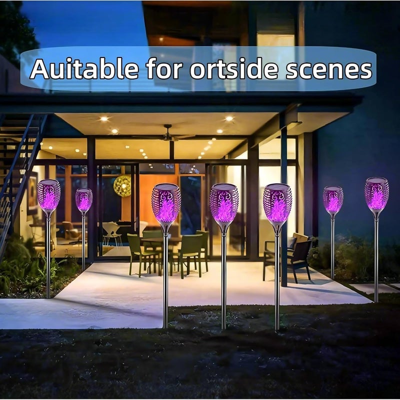 HAKSEIFA 4 Pack Outdoor Solar Flame Light,Solar Lights Outdoor for Garden Decorations with Flickering Flame,IP65 Waterproof Solar Powered Yard Lights Torch Light for Lawn Patio Pathway (Purple) - Image 4